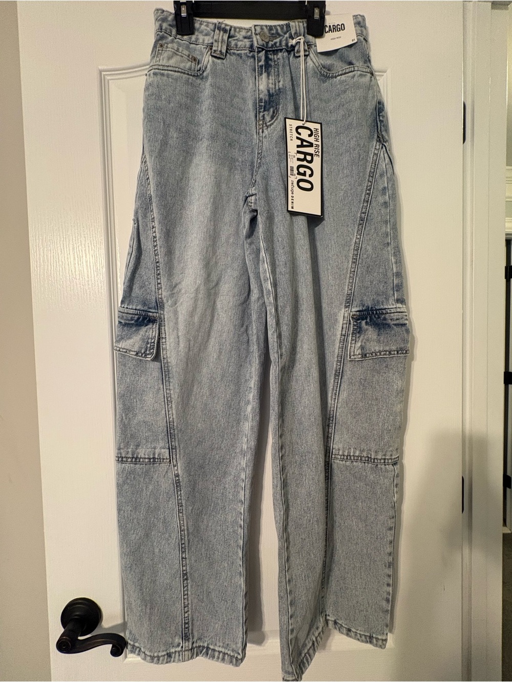 Cargo Light Blue Washed Denim Cargo Jeans